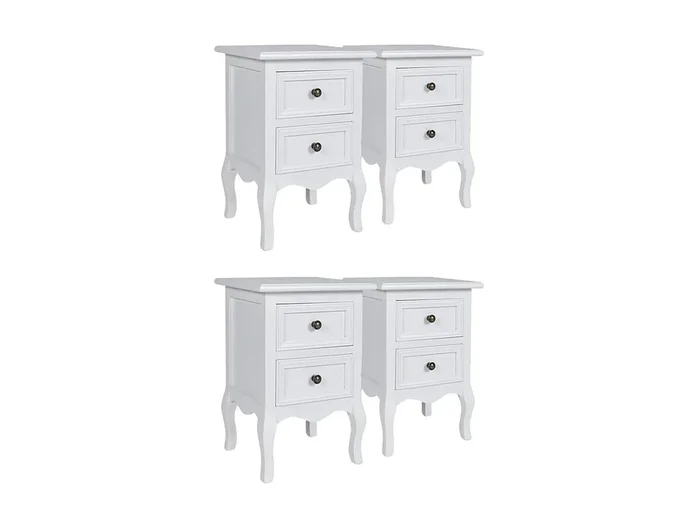 Mesitas de noche 4 piezas con 2 cajones MDF Blanco