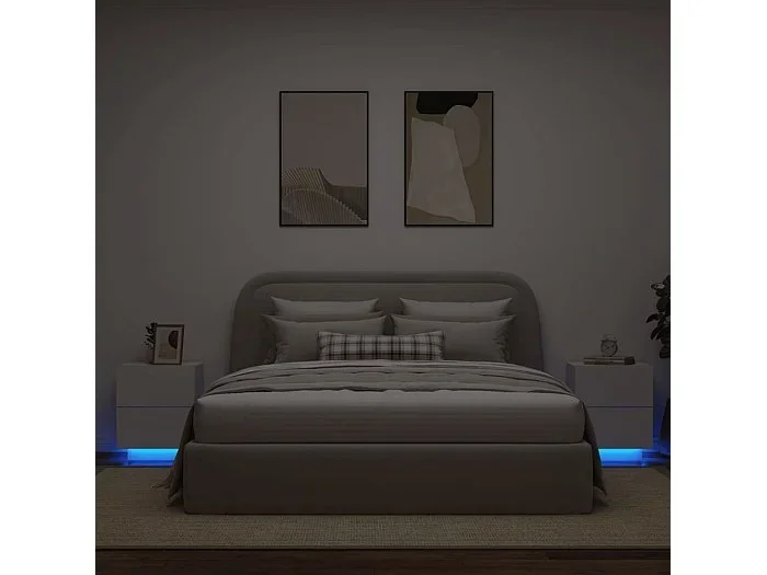 Mesitas de noche con luces LED 2 uds madera ingeniería blanca ES301096