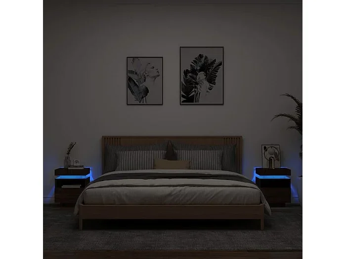 Mesitas de noche con luces LED 2 uds marrón roble 40x39x48,5cm ES617395