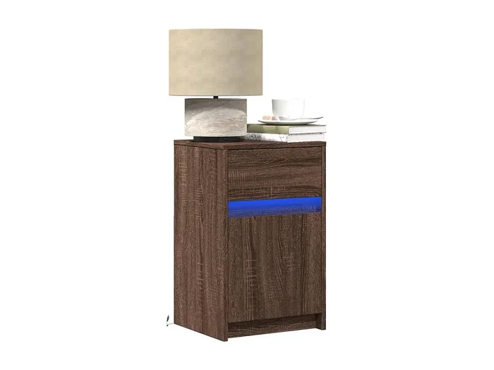 Mesitas de noche luces LED 2 unidades madera ingeniería roble marrón