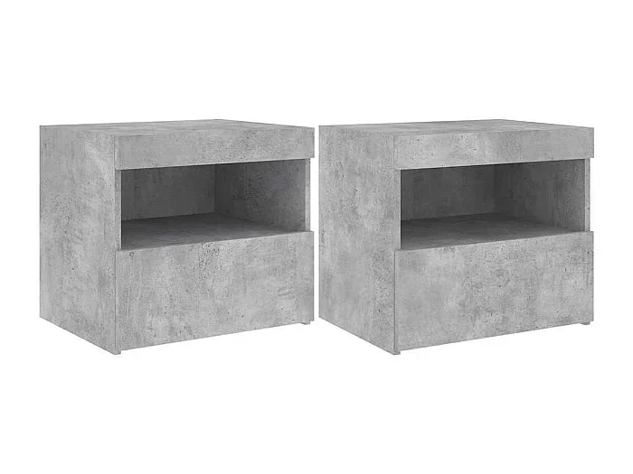 Mesitas de noche Mesilla de noche con luces LED 2 uds gris hormigón 50x40x45 cm
