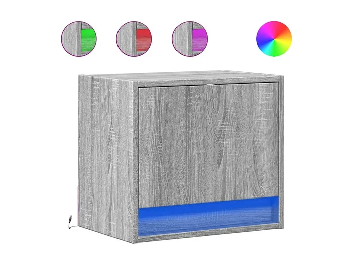 Mesitas de noche Mesilla de noche de pared con luces LED 2 unidades gris Sonoma