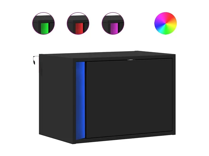 Mesitas de noche Mesilla de noche de pared con luces LED 2 unidades negro