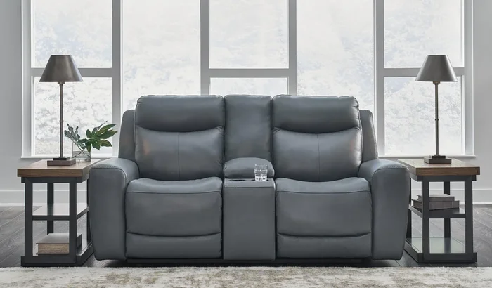 Mindanao Steel Dual Power Leather Reclining Loveseat with Console