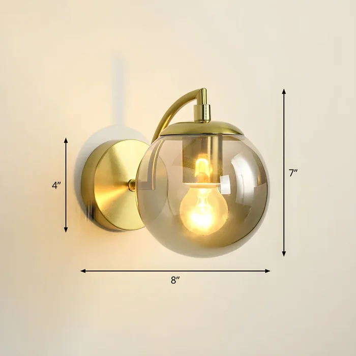 Moderna Lámpara de Pared de Globo 1 Cabeza Iluminación de Pared de Vidrio para Dormitorio – 110 A 120 V Gris Humo