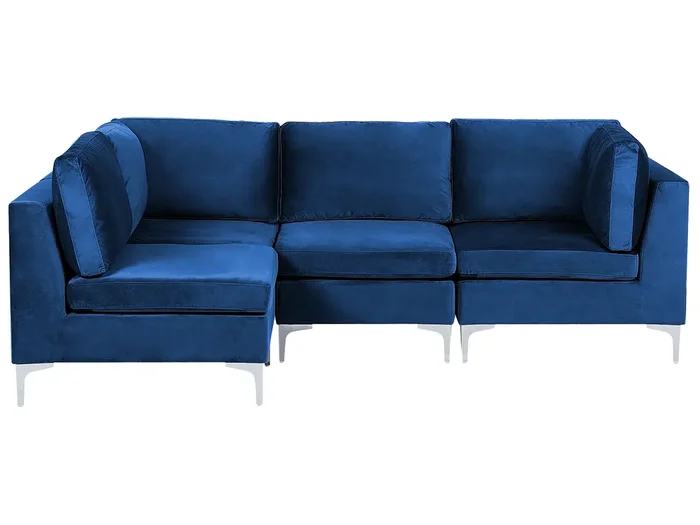 Modular Corner Sofa 4 Seater EVJA Velvet Navy Blue Right Hand