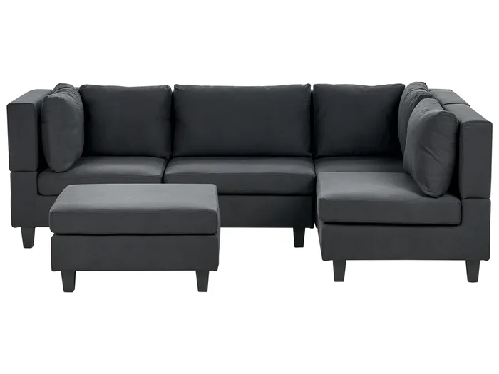 Modular Corner Sofa 4 Seater UNSTAD Fabric Black with Ottoman Left Hand