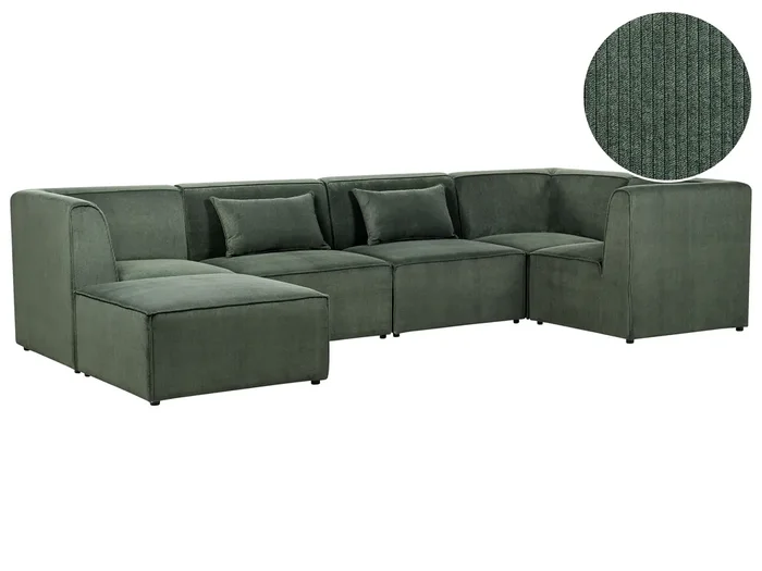 Modular Corner Sofa 5 Seater LEMVIG Corduroy Dark Green with Ottoman Left Hand