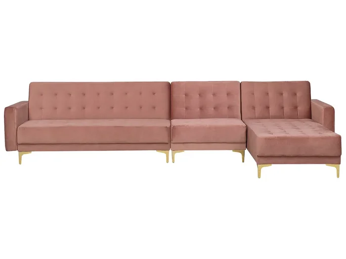 Modular Corner Sofa Bed 5 Seater ABERDEEN Velvet Pink Left Hand