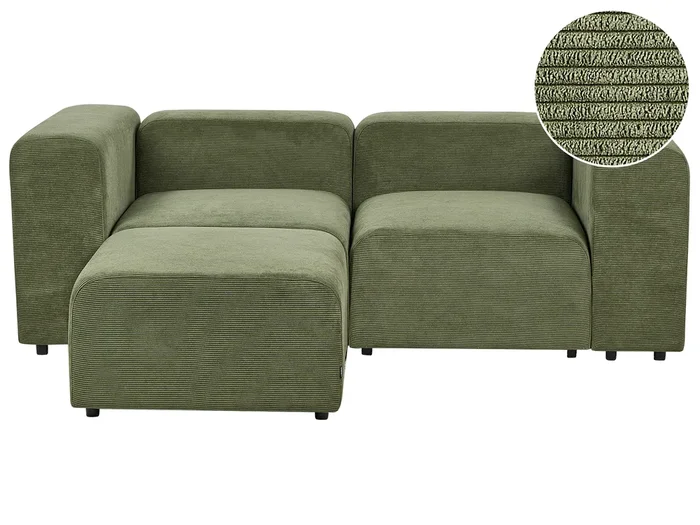 Modular Sofa 2 Seater FALSTERBO Corduroy Green with Ottoman