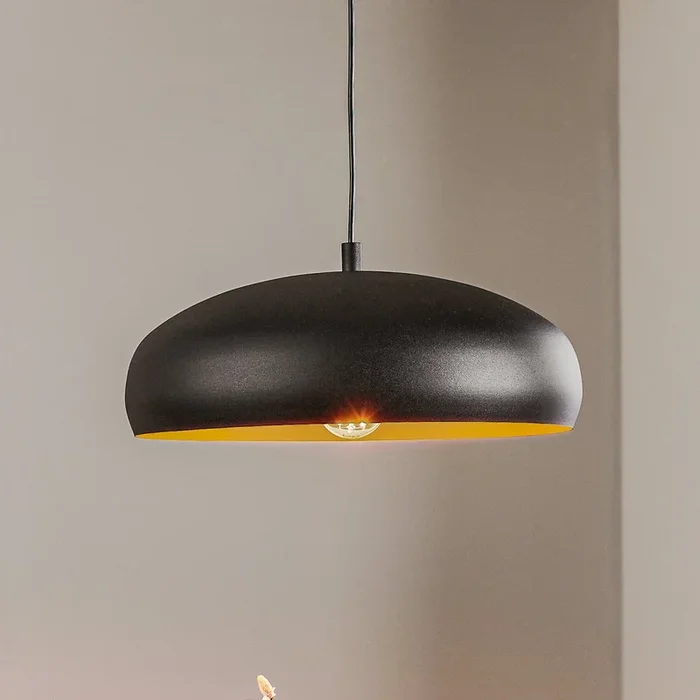 Mogano lámpara colgante con pantalla de metal, negro