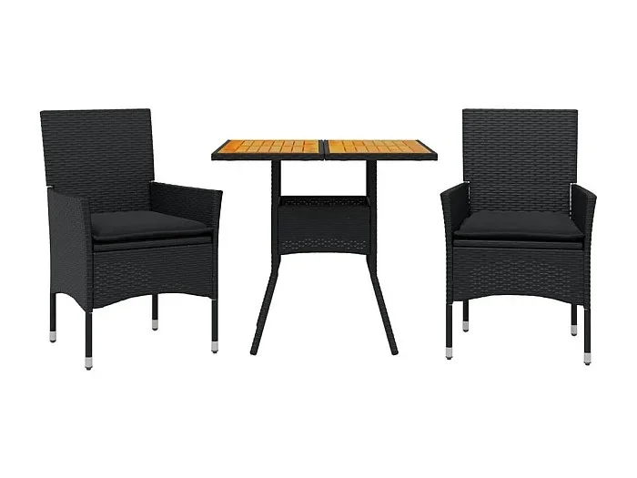 Motta Sant‘Anastasia Set de comedor jardín 3 pzas con cojines ratán PE acacia negro