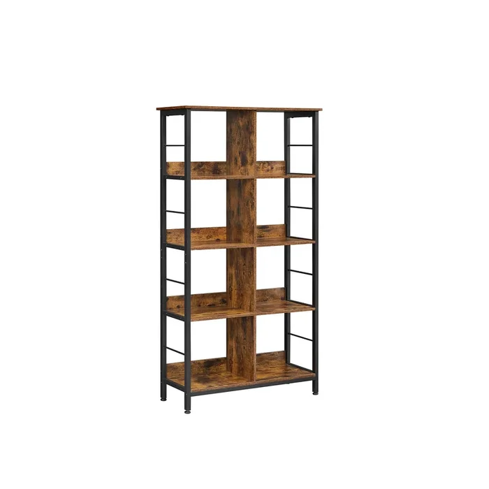 Mueble de Almacenamiento de 4 Niveles 33 x 80 x 149 cm Marrón Rústico y Negro-VASAGLE