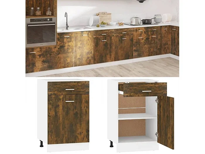 Mueble de suelo con cajón Roble ahumado 50x46x81,5 cm Madera