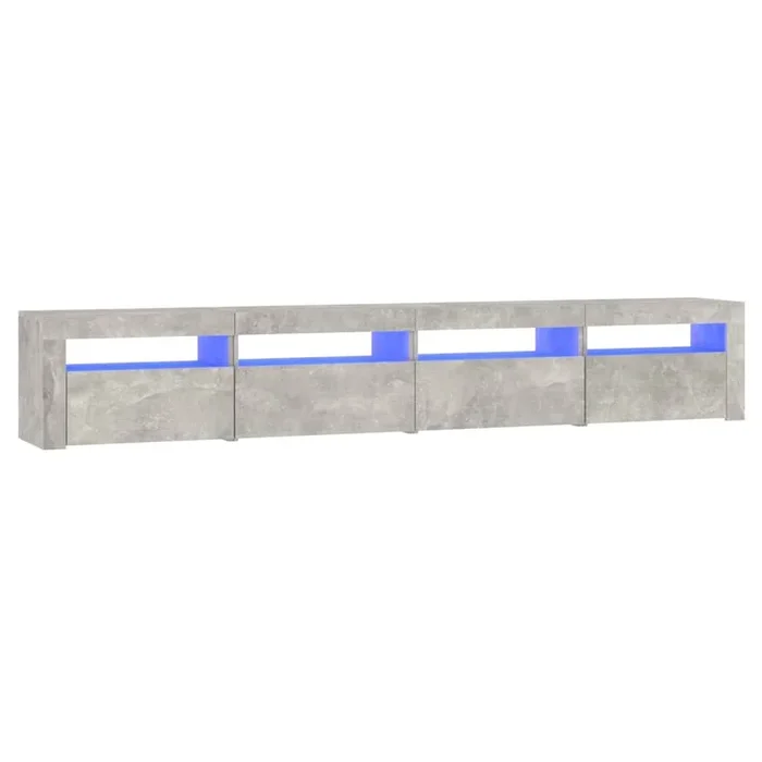 Mueble de TV con luces LED gris hormigón 240x35x40 cm