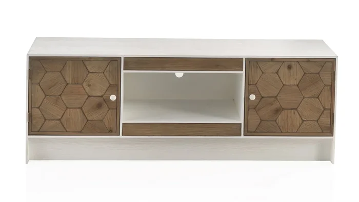 Mueble de TV de madera de fresno lavado en blanco