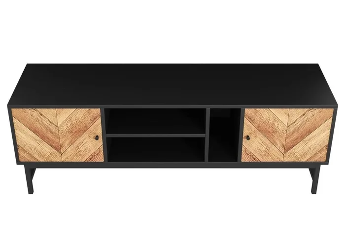 Mueble de TV moderno y minimalista en efecto madera negra con 2 puertas 150*38*55cm