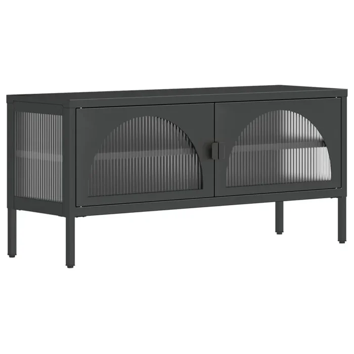 Mueble de TV vidrio y acero negro 105x35x50 cm