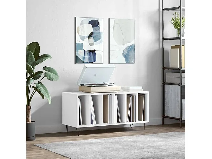 Mueble discos madera contrachapada blanco brillo 100x38x48 cm ES293618