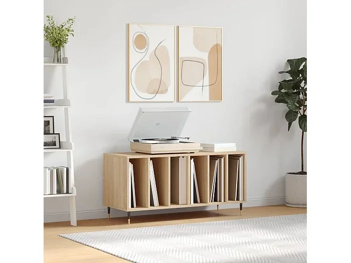 Mueble discos madera contrachapada roble Sonoma 100x38x48 cm ES859529