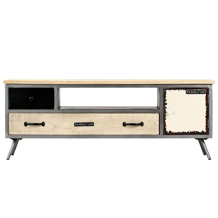 Mueble para TV – Mueble TV – Mesa de TV de madera de mango maciza y acero 120x30x45 cm