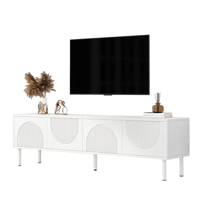 Mueble TV 180cm de mdf y panel de partículas con 4 puertas,blanco