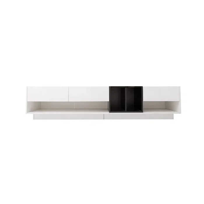 Mueble TV 190 cm – 3 cajones y 2 compartimentos – blanco brillo y negro