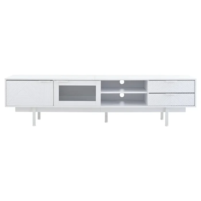 Mueble TV 200x40x50.5 cm – Lowboard con 2 puertas y 2 cajones, soporte para TV con gran capacidad de almacenamiento – Blanco