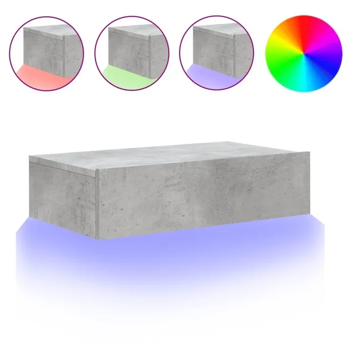 Mueble TV – Mesa de TV con luces LED gris hormigón 60x35x15,5 cm