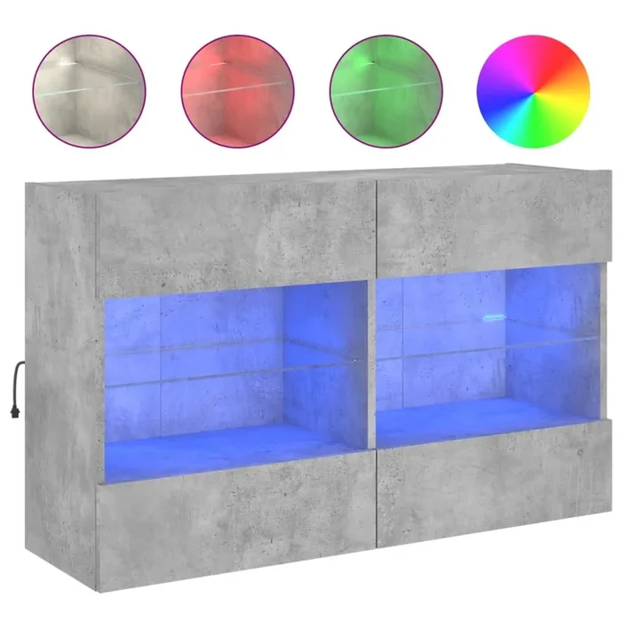 Mueble TV – Mesa de TV de pared con luces LED gris hormigón 98,5x30x60,5 cm