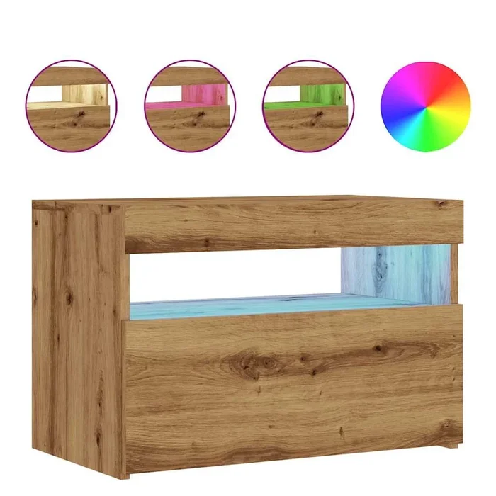 Mueble TV – Mesa de TV luces LED madera roble artisan 60x35x40 cm