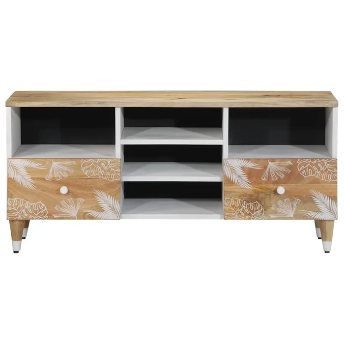 Mueble TV – Mesa de TV madera maciza de mango 100×33,5×46 cm