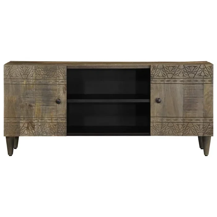 Mueble TV – Mesa de TV madera maciza de mango gris claro 105×33,5×46 cm