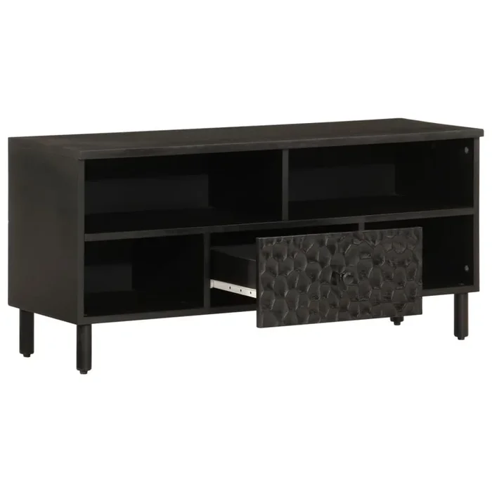 Mueble TV – Mesa de TV madera maciza de mango negro 100x33x46 cm