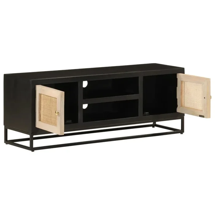 Mueble TV – Mesa de TV madera maciza de mango y hierro negro 110x30x40 cm