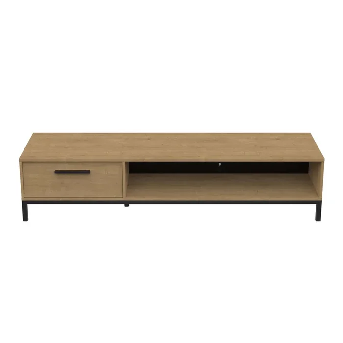 Mueble TV Bench Salón Estilo Moderno en Color Roble Hamilton y Negro con 1 Cajón 1 Estante 1 Puerta 183x41x45 cm