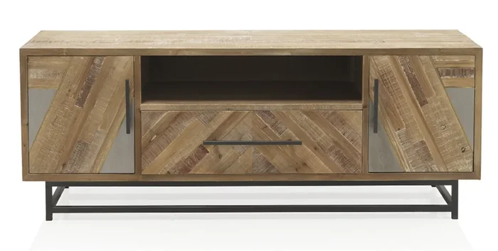 Mueble TV de madera de abeto con base de tubo de metal