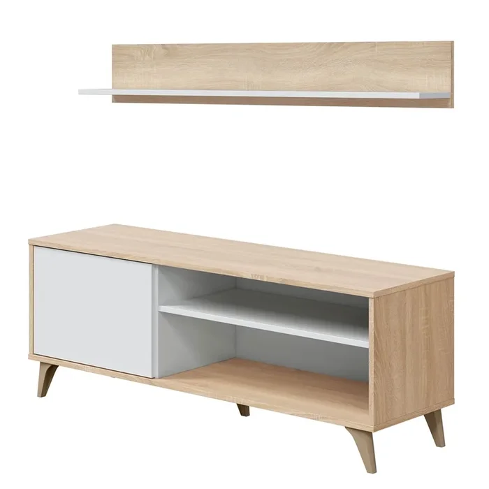 Mueble TV Kiko 1 Estante 1 Puerta, Color Roble/Blanco, 135 cm Ancho 40 cm Profundo 50 cm Altura