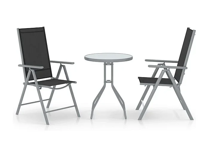Muebles bistró para jardín 3 piezas aluminio y textilene plateado