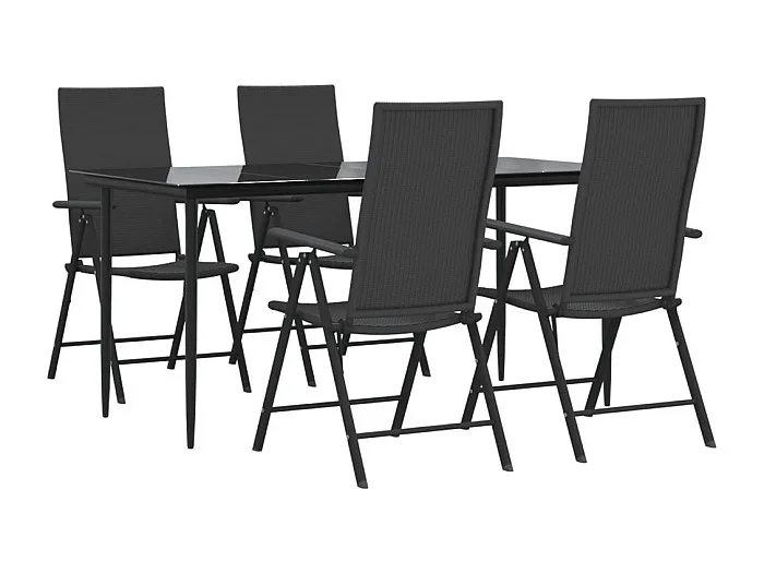 Muebles de comedor de jardín 5 piezas resina tejida negra 02_0014780