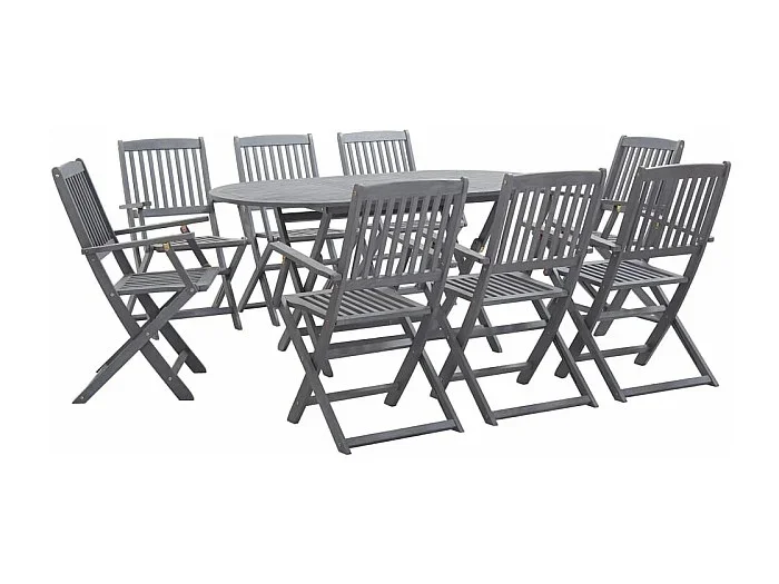 Muebles de comedor muebles de jardín 9 piezas madera maciza de acacia gris 02_0014826