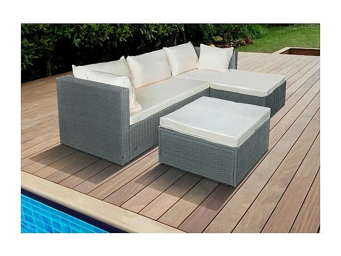 Muebles de jardín bajos en resina tejida «Diya» 3 plazas – Gris