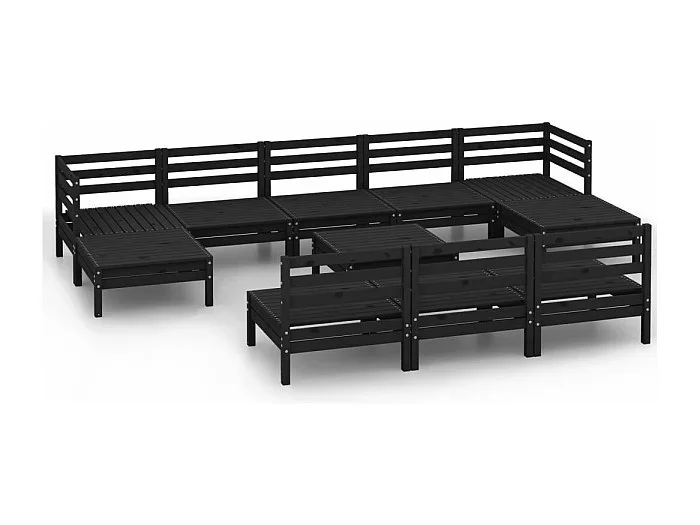 Muebles de jardín muebles de exterior juego de muebles 11 piezas madera maciza de pino negro 02_0015524