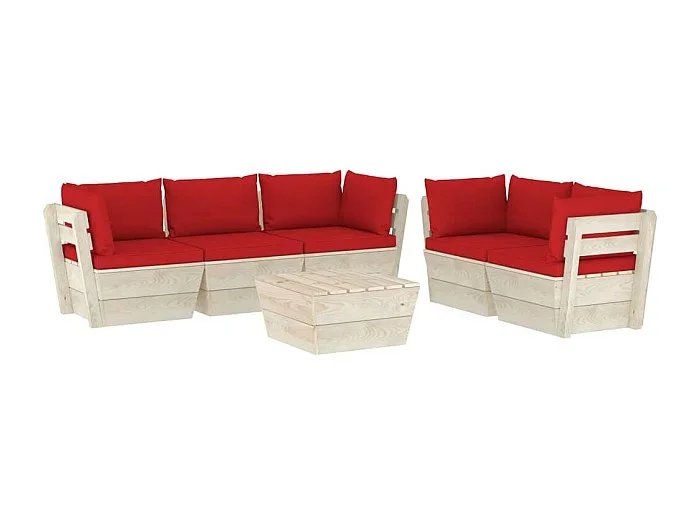Muebles de jardín Muebles de exterior Juego de muebles con palés de 6 piezas con cojines de abeto impregnado 02_0018445