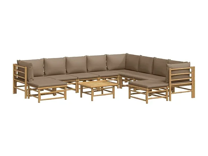 Muebles de jardín muebles de exterior juego de muebles de 11 piezas con cojines de bambú color topo 02_0015458