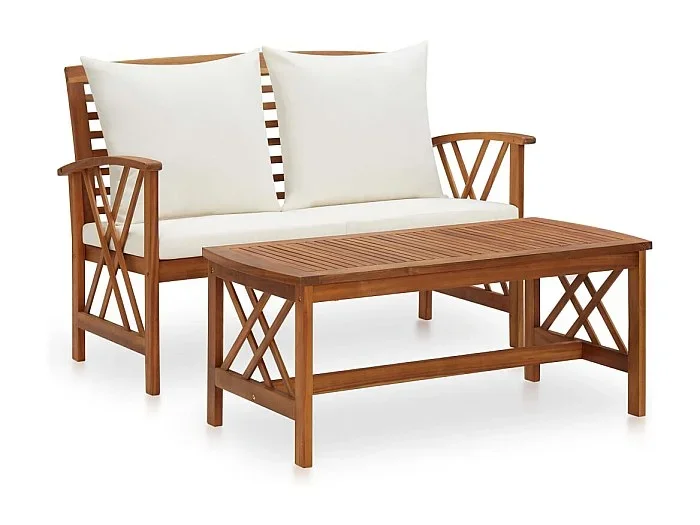 Muebles de jardín muebles de exterior juego de muebles de 2 piezas con cojines de madera maciza de acacia 02_0015882