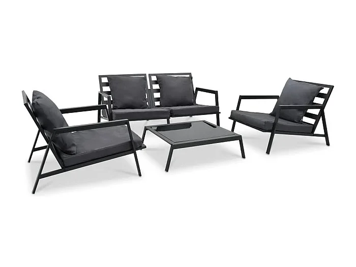 Muebles de jardín muebles de exterior juego de muebles de 4 piezas con cojines de aluminio gris oscuro 02_0016078