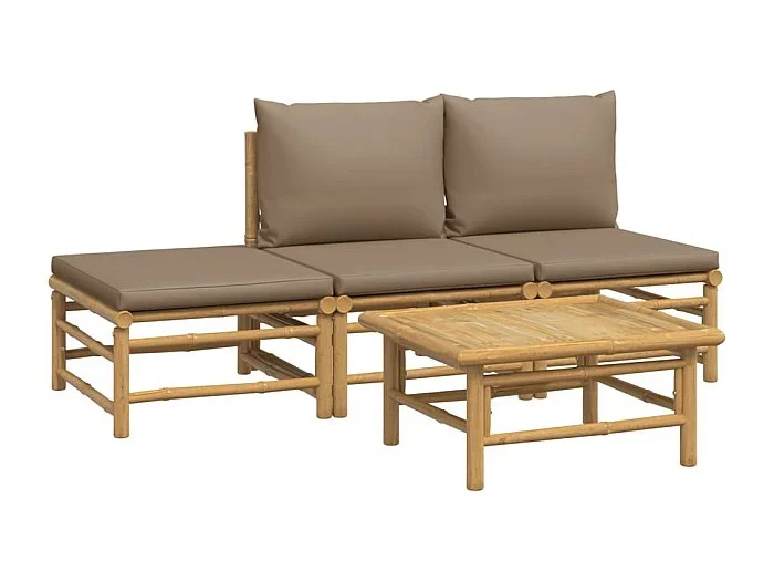 Muebles de jardín muebles de exterior juego de muebles de 4 piezas con cojines de bambú color topo 02_0016208