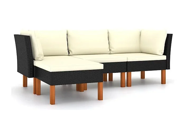Muebles de jardín muebles de exterior juego de muebles de 4 piezas con cojines de resina tejida en negro 02_0016201