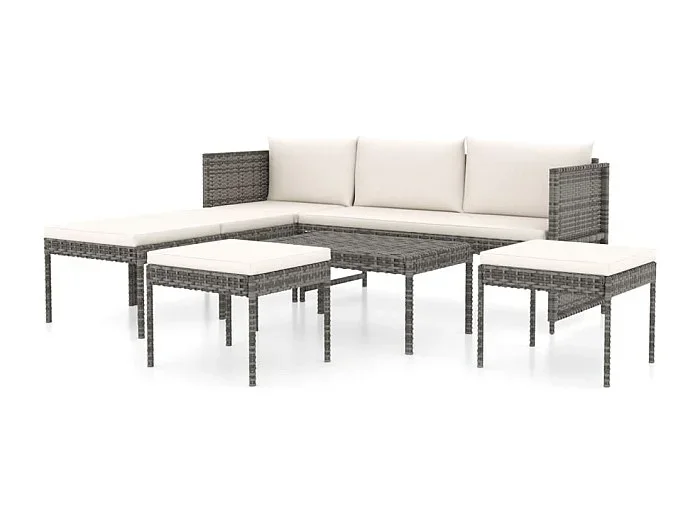 Muebles de jardín muebles de exterior juego de muebles de 6 piezas con cojines de resina tejida gris 02_0016864
